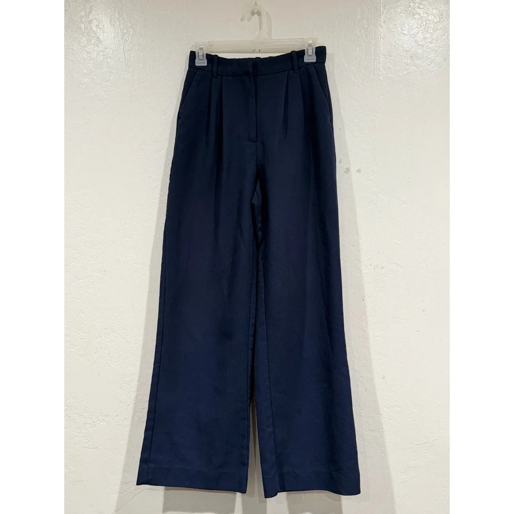 Abercrombie & Fitch Navy Blue High Rise Pleated Wide Leg Trousers Size 4 27